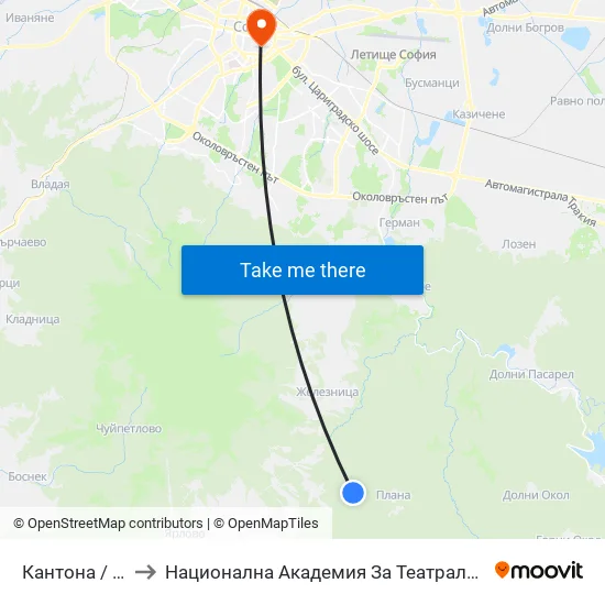 Кантона / Kantona (0792) to Национална Академия За Театрално И Филмово Изкуство Кръстьо Сарафов map