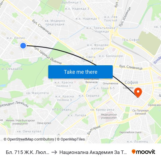 Бл. 715 Ж.К. Люлин 7 / Bl. 715, Lyulin 7 Qr. (0254) to Национална Академия За Театрално И Филмово Изкуство Кръстьо Сарафов map