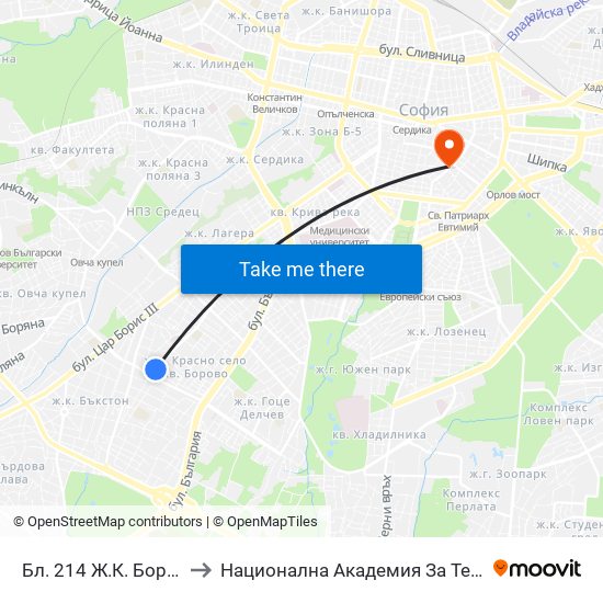 Бл. 214 Ж.К. Борово / Bl. 214, Borovo Qr. (0164) to Национална Академия За Театрално И Филмово Изкуство Кръстьо Сарафов map