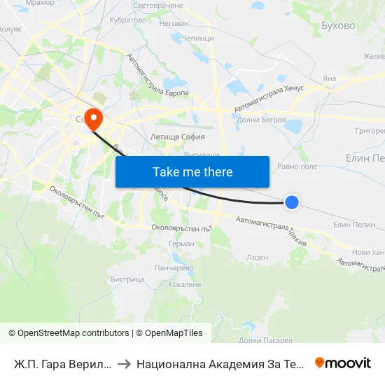 🚉 Ж.П. Гара Верила / Verila Train Station (2803) to Национална Академия За Театрално И Филмово Изкуство Кръстьо Сарафов map