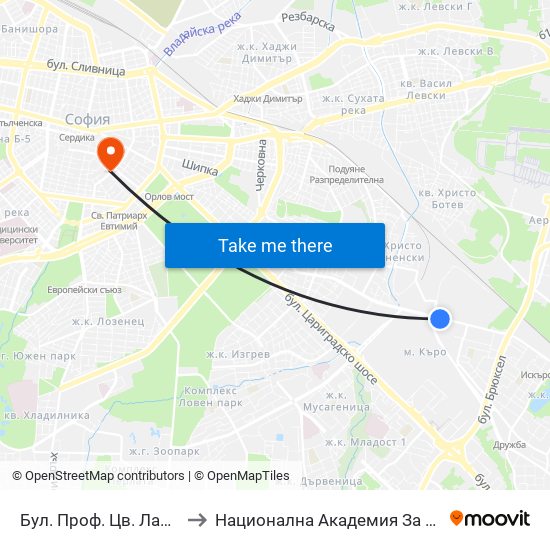 Бул. Проф. Цв. Лазаров / Prof. Tsv. Lazarov Blvd. (0370) to Национална Академия За Театрално И Филмово Изкуство Кръстьо Сарафов map