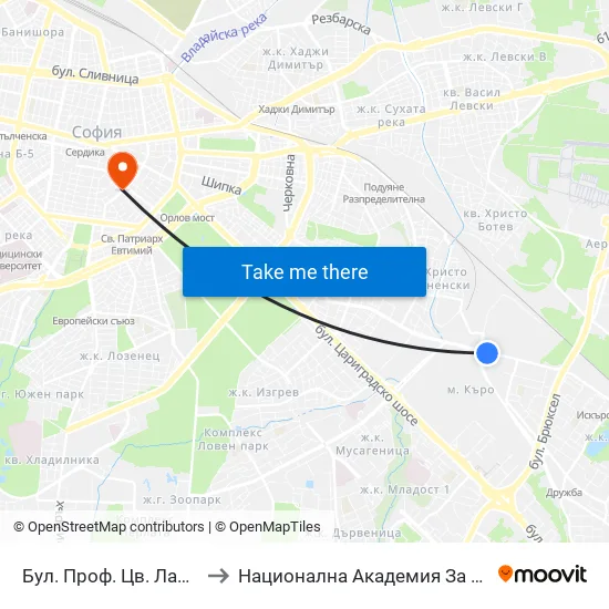 Бул. Проф. Цв. Лазаров / Prof. Tsv. Lazarov Blvd. (0370) to Национална Академия За Театрално И Филмово Изкуство Кръстьо Сарафов map