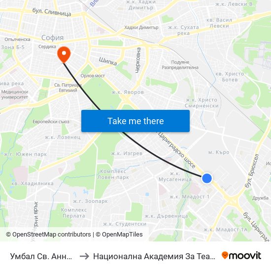 Умбал Св. Анна / St. Anna Hospital (1192) to Национална Академия За Театрално И Филмово Изкуство Кръстьо Сарафов map
