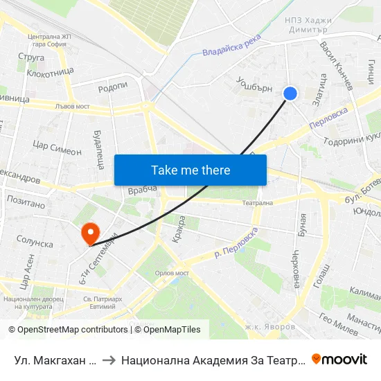 Ул. Макгахан / Macgahan St. (2040) to Национална Академия За Театрално И Филмово Изкуство Кръстьо Сарафов map