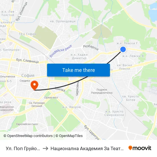 Ул. Поп Груйо / Pop Gruyu St. (2124) to Национална Академия За Театрално И Филмово Изкуство Кръстьо Сарафов map