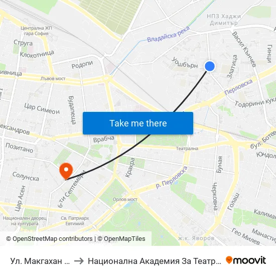 Ул. Макгахан / Macgahan St. (2481) to Национална Академия За Театрално И Филмово Изкуство Кръстьо Сарафов map