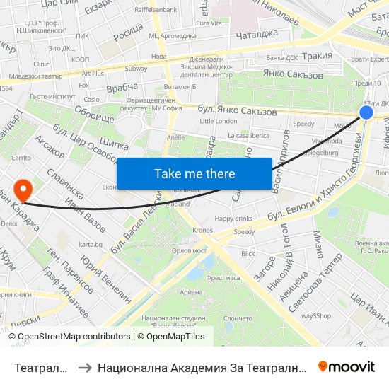 Театрална / Teatralna to Национална Академия За Театрално И Филмово Изкуство Кръстьо Сарафов map