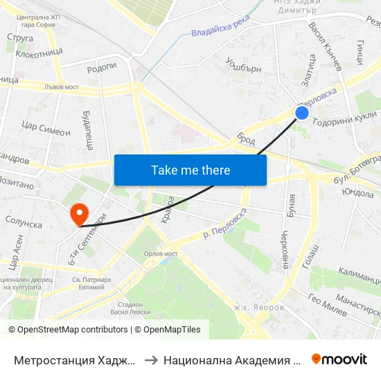Ⓜ️ Метростанция Хаджи Димитър / Hadzhi Dimitar Metro Station (2821) to Национална Академия За Театрално И Филмово Изкуство Кръстьо Сарафов map