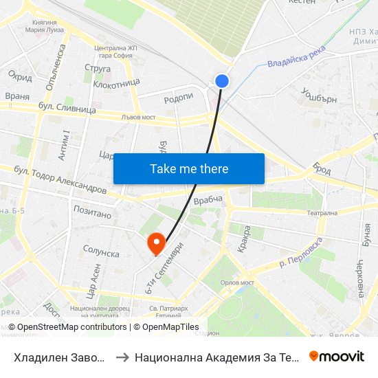 Хладилен Завод / Refrigerator Factory (2311) to Национална Академия За Театрално И Филмово Изкуство Кръстьо Сарафов map