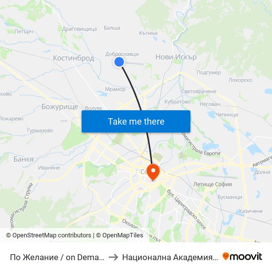Летище Доброславци / Dobroslavtsi Airport (1005) to Национална Академия За Театрално И Филмово Изкуство Кръстьо Сарафов map