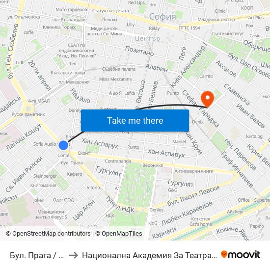 Бул. Прага / Prague Blvd. (0362) to Национална Академия За Театрално И Филмово Изкуство Кръстьо Сарафов map