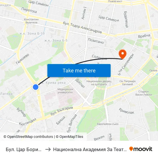 Бул. Цар Борис Ііі / Boris III Blvd. (0393) to Национална Академия За Театрално И Филмово Изкуство Кръстьо Сарафов map