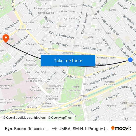 Бул. Васил Левски / Vasil Levski Blvd. (0300) to UMBALSM-N. I. Pirogov (УМБАЛСМ-Н. И. Пирогов) map