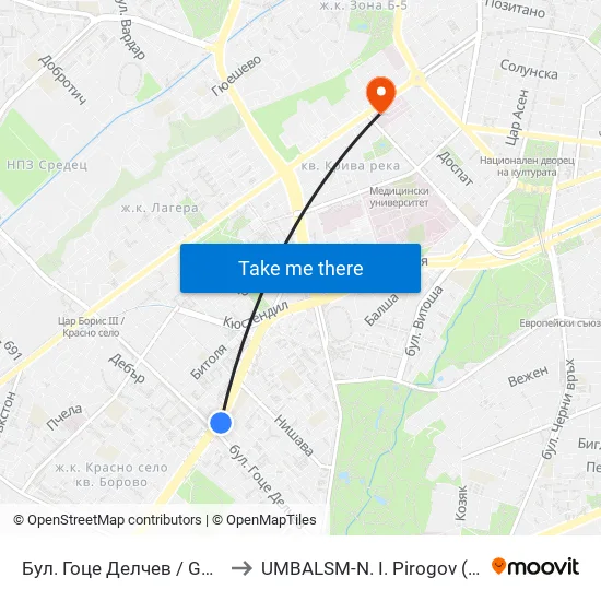 Бул. Гоце Делчев / Gotse Delchev Blvd. (0314) to UMBALSM-N. I. Pirogov (УМБАЛСМ-Н. И. Пирогов) map
