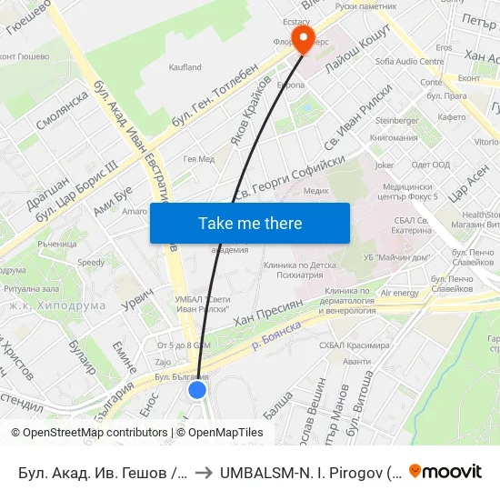 Ⓜ️ Бул. Акад. Ив. Гешов / Ivan Geshov Blvd. (0270) to UMBALSM-N. I. Pirogov (УМБАЛСМ-Н. И. Пирогов) map