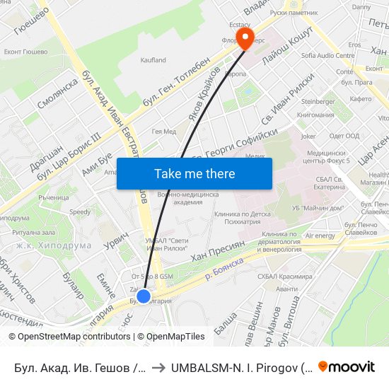 Бул. Акад. Ив. Гешов / Ivan Geshov Blvd. (0275) to UMBALSM-N. I. Pirogov (УМБАЛСМ-Н. И. Пирогов) map