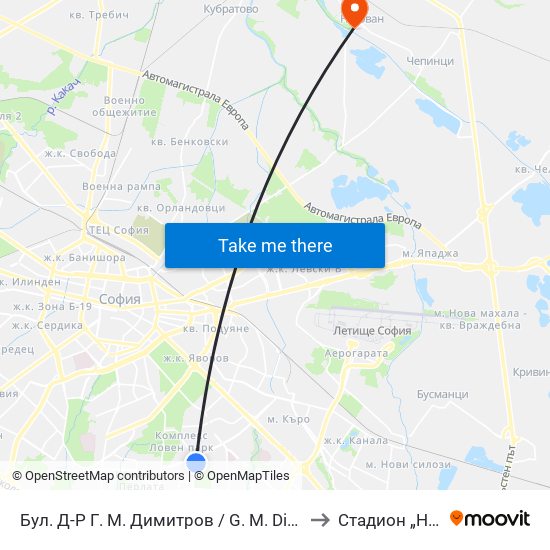 Бул. Д-Р Г. М. Димитров / G. M. Dimitrov Blvd. (0318) to Стадион „Негован“ map
