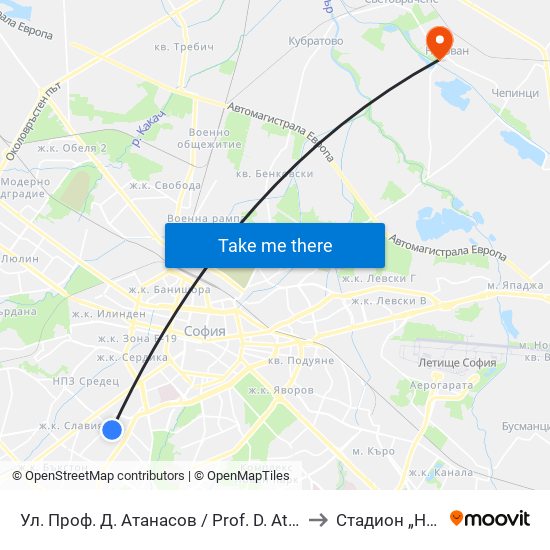 Ул. Проф. Д. Атанасов / Prof. D. Atanasov St. (2134) to Стадион „Негован“ map