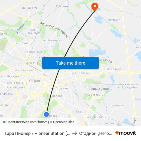 Гара Пионер / Pioneer Station (0465) to Стадион „Негован“ map