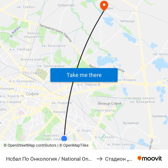 Нсбал По Онкология / National Oncology Hospital (0764) to Стадион „Негован“ map