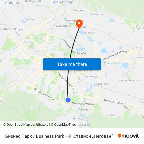 Бизнес Парк / Business Park to Стадион „Негован“ map