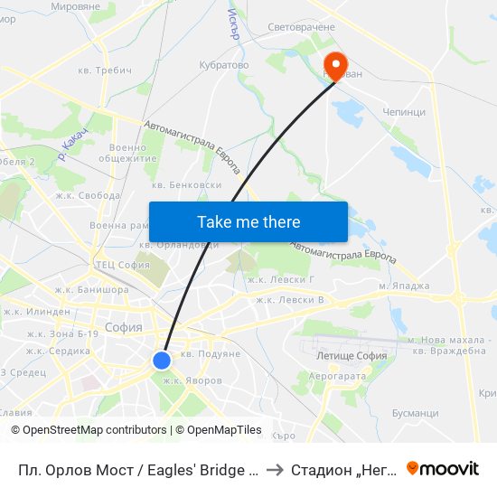 Пл. Орлов Мост / Eagles' Bridge Sq. (1289) to Стадион „Негован“ map