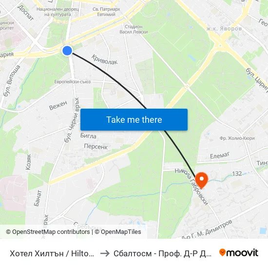 Хотел Хилтън / Hilton Hotel (0397) to Сбалтосм - Проф. Д-Р Димитър Шойлев map