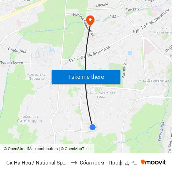Ск На Нса / National Sports Academy (1609) to Сбалтосм - Проф. Д-Р Димитър Шойлев map