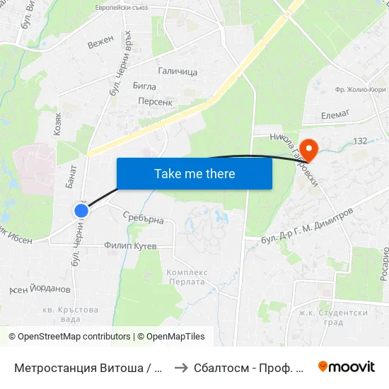 Ⓜ️ Метростанция Витоша / Vitosha Metro Station (2654) to Сбалтосм - Проф. Д-Р Димитър Шойлев map