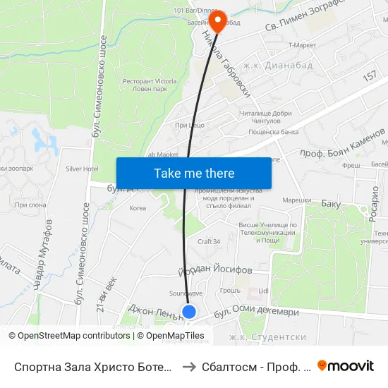 Спортна Зала Христо Ботев / Hristo Botev Sports Hall (1611) to Сбалтосм - Проф. Д-Р Димитър Шойлев map