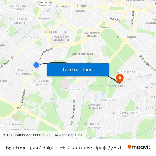 Бул. България / Bulgaria Blvd. (0290) to Сбалтосм - Проф. Д-Р Димитър Шойлев map