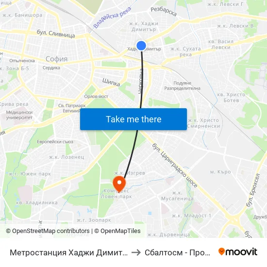 Метростанция Хаджи Димитър / Hadzhi Dimitar Metro Station (0303) to Сбалтосм - Проф. Д-Р Димитър Шойлев map