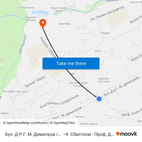 Бул. Д-Р Г. М. Димитров / G. M. Dimitrov Blvd. (0316) to Сбалтосм - Проф. Д-Р Димитър Шойлев map