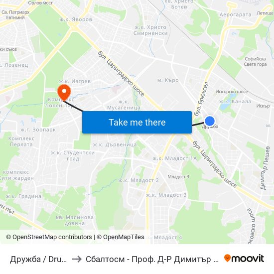 Дружба / Druzhba to Сбалтосм - Проф. Д-Р Димитър Шойлев map