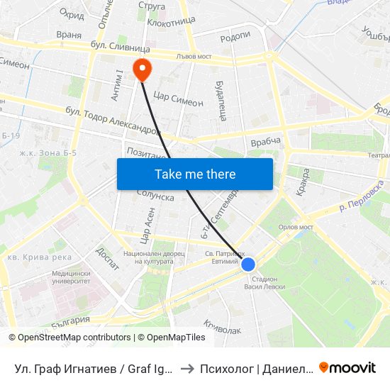 Ул. Граф Игнатиев / Graf Ignatiev St. (1914) to Психолог | Даниела Кръстева map
