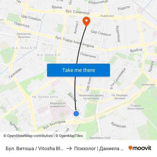 Бул. Витоша / Vitosha Blvd. (0302) to Психолог | Даниела Кръстева map