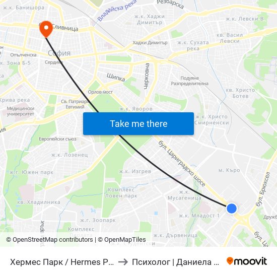 Хермес Парк / Hermes Park (2593) to Психолог | Даниела Кръстева map