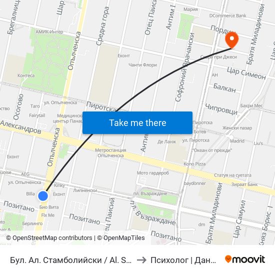 Бул. Ал. Стамболийски / Al. Stamboliyski Blvd. (0283) to Психолог | Даниела Кръстева map