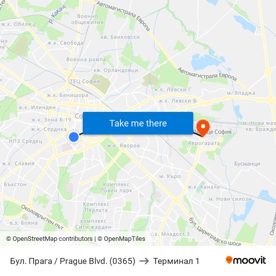 Бул. Прага / Prague Blvd. (0365) to Терминал 1 map