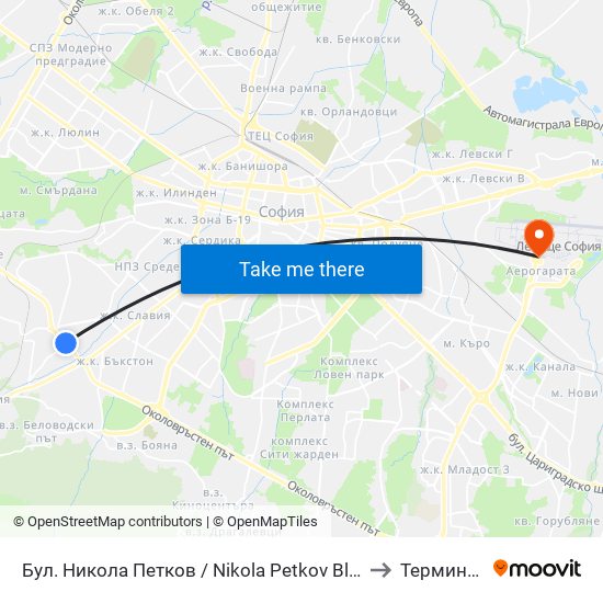 Бул. Никола Петков / Nikola Petkov Blvd. (0347) to Терминал 1 map