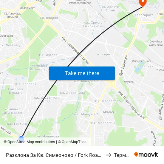 Разклона За Кв. Симеоново / Fork Road To Simeonovo Qr. (1458) to Терминал 1 map