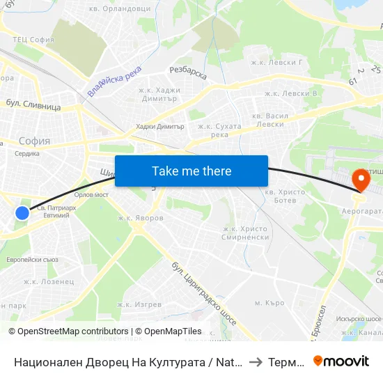 Ⓜ️ Национален Дворец На Културата / National Palace Of Culture (1139) to Терминал 1 map