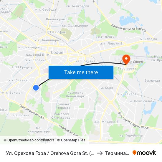 Ул. Орехова Гора / Orehova Gora St. (2089) to Терминал 1 map