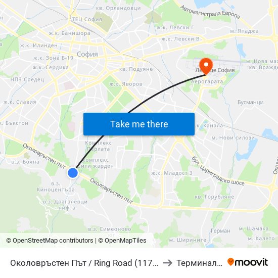 Околовръстен Път / Ring Road (1177) to Терминал 1 map