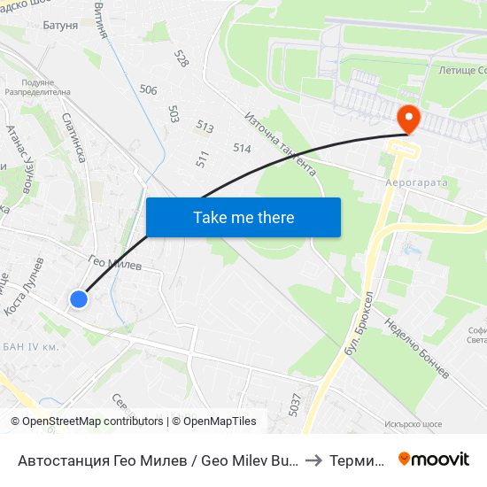 Автостанция Гео Милев / Geo Milev Bus Station (0052) to Терминал 1 map