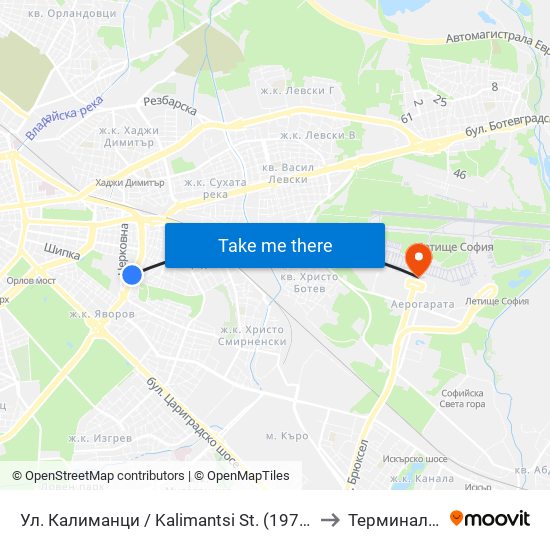 Ул. Калиманци / Kalimantsi St. (1975) to Терминал 1 map