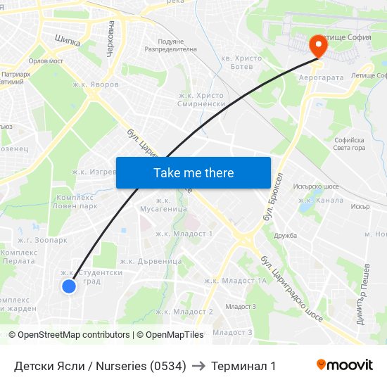 Детски Ясли / Nurseries (0534) to Терминал 1 map