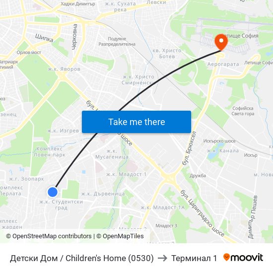 Детски Дом / Children's Home (0530) to Терминал 1 map