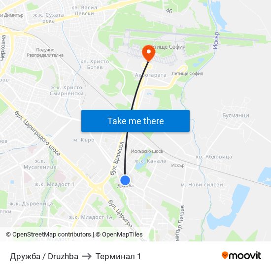 Дружба / Druzhba to Терминал 1 map
