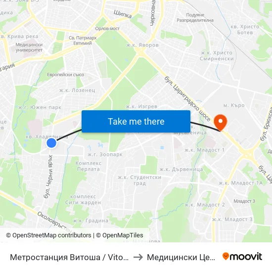 Ⓜ️ Метростанция Витоша / Vitosha Metro Station (2654) to Медицински Център Хармония map